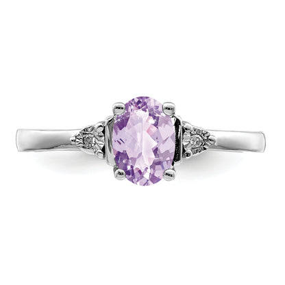 Sterling Silver Rhodium Diamond & Rose De France Ring
