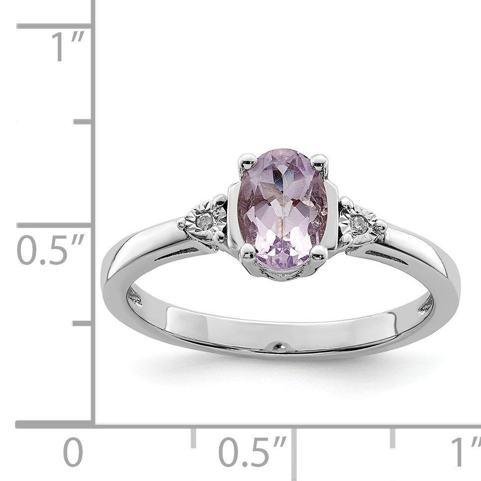 Sterling Silver Rhodium Diamond & Rose De France Ring