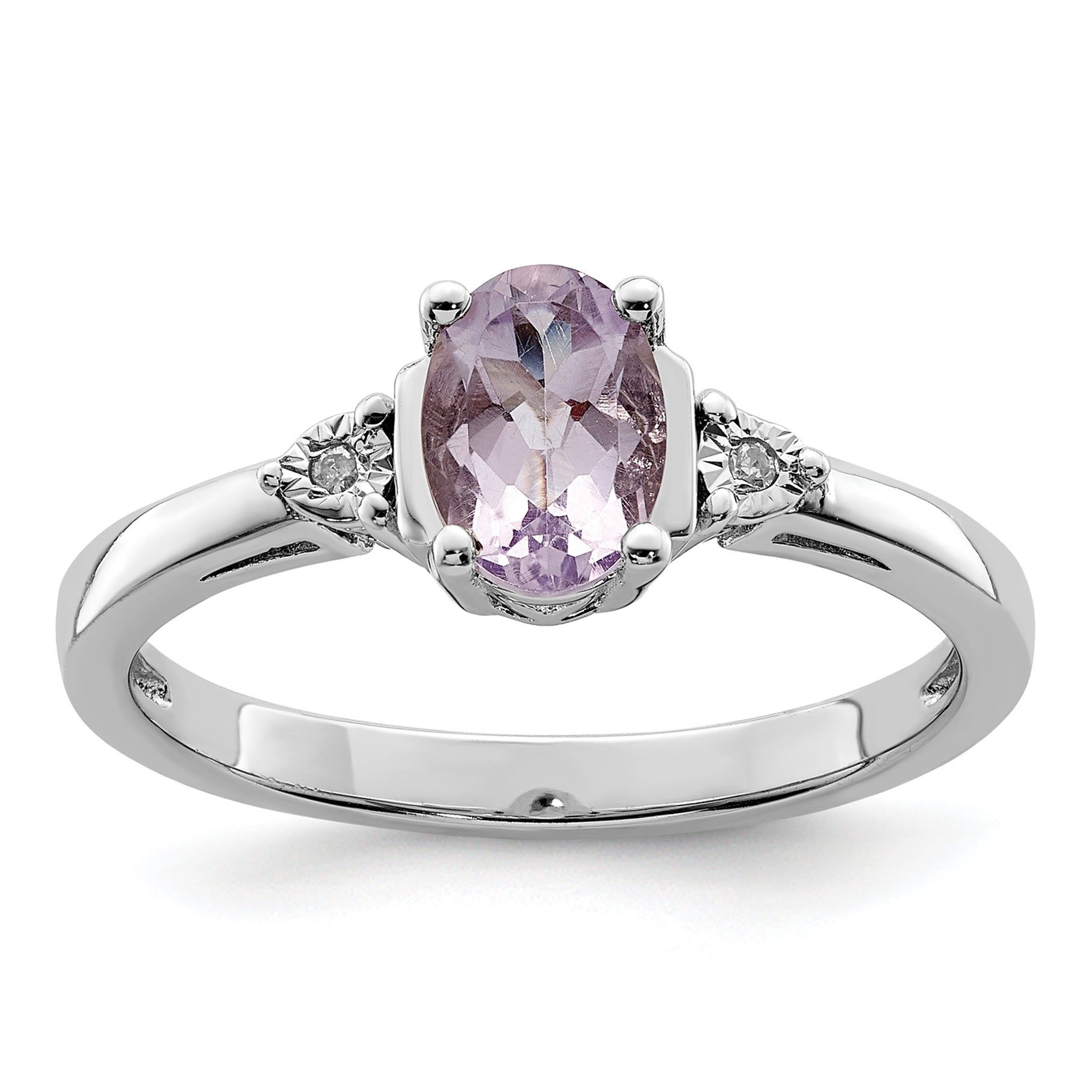 Sterling Silver Rhodium Diamond & Rose De France Ring