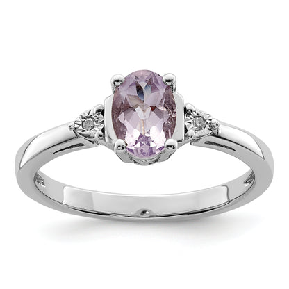 Sterling Silver Rhodium Diamond & Rose De France Ring