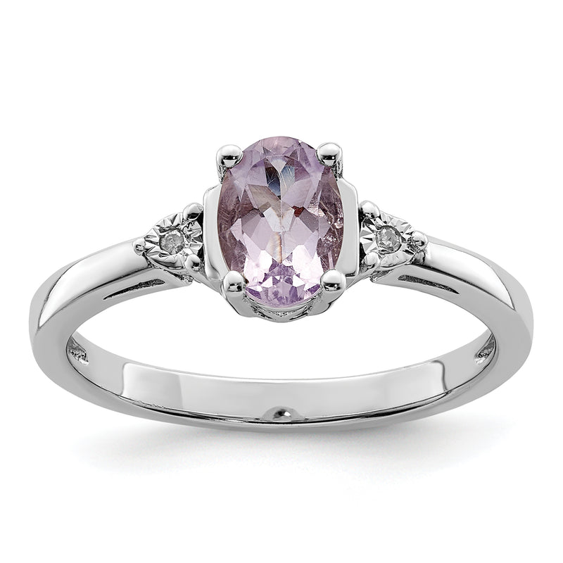 Sterling Silver Rhodium Diamond & Rose De France Ring