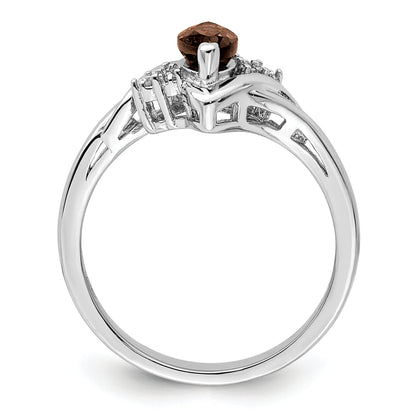 Sterling Silver Rhodium Diamond & Smoky Quartz Ring