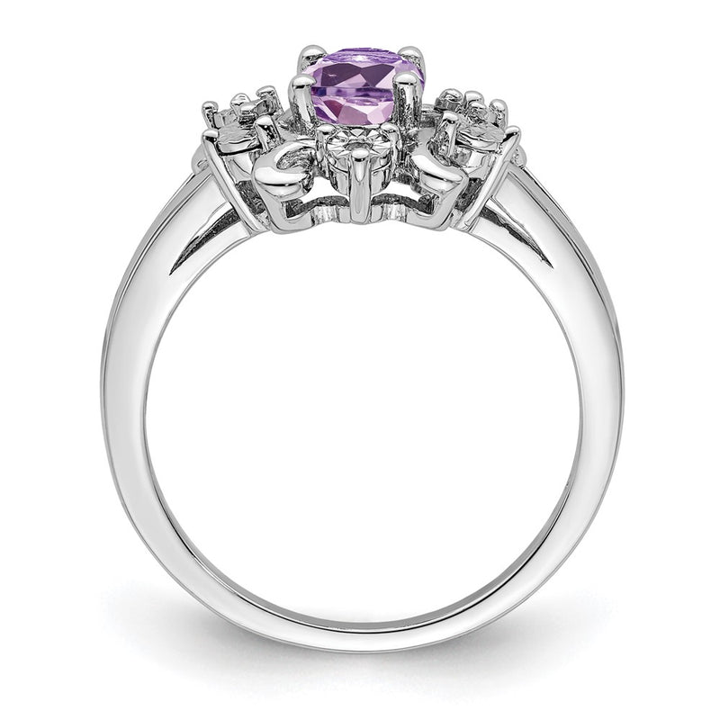 Sterling Silver Rhodium Diamond & Pink Quartz Ring (Size 8 Only)