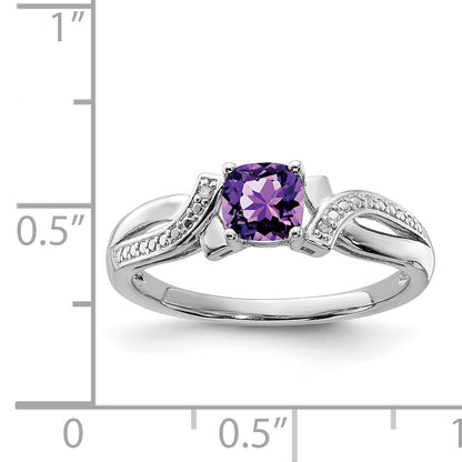 Sterling Silver Rhodium Plated Amethyst Diamond Ring