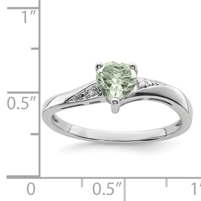 Sterling Silver Rhodium Green Quartz Diamond Ring