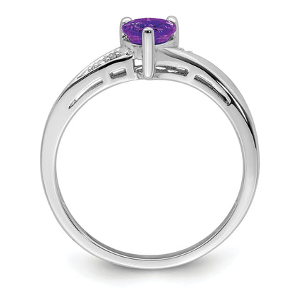 Sterling Silver Rhodium Plated Amethyst Diamond Ring