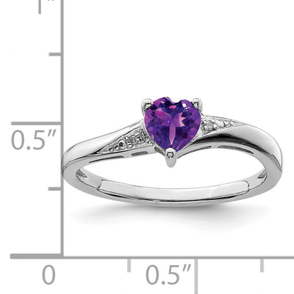 Sterling Silver Rhodium Plated Amethyst Diamond Ring