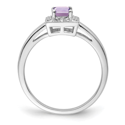 Sterling Silver Rhodium Pink Quartz Diamond Ring (Size 9 Only)