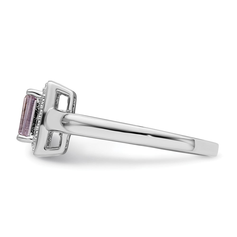 Sterling Silver Rhodium Pink Quartz Diamond Ring (Size 9 Only)