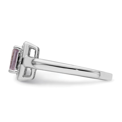 Sterling Silver Rhodium Pink Quartz Diamond Ring (Size 9 Only)
