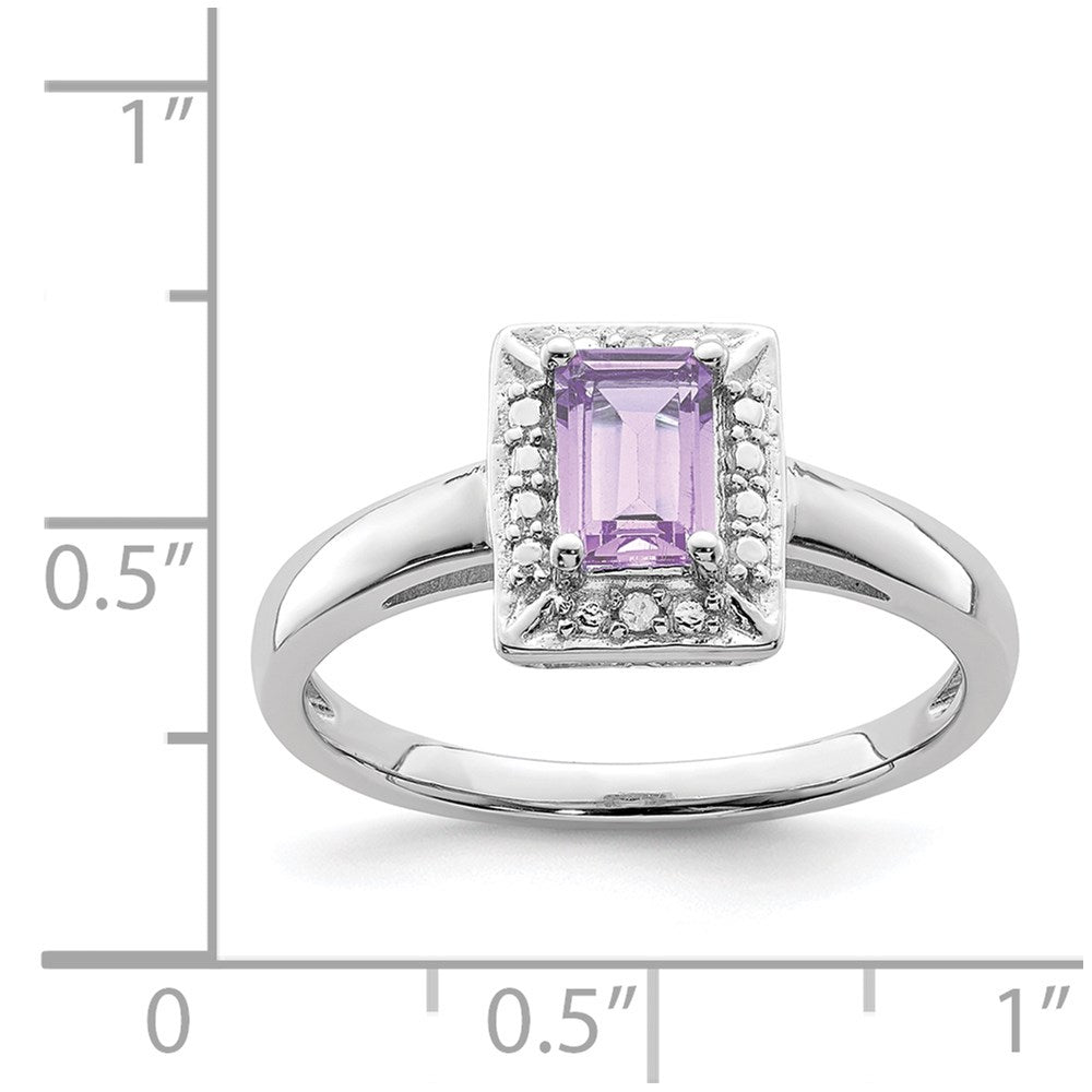 Sterling Silver Rhodium Pink Quartz Diamond Ring (Size 9 Only)