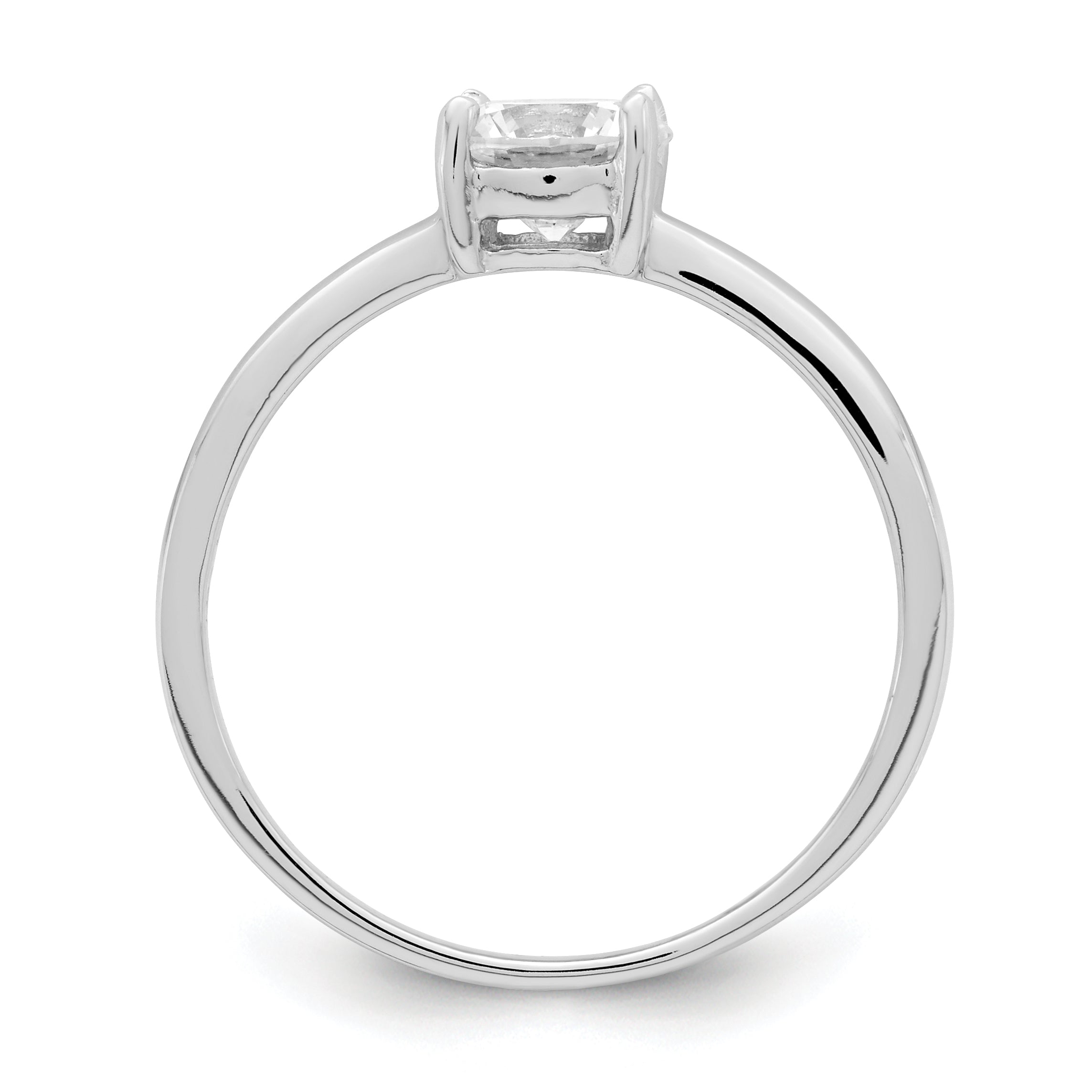 Sterling Silver Rhodium Plated Solitaire Round Cz Ring