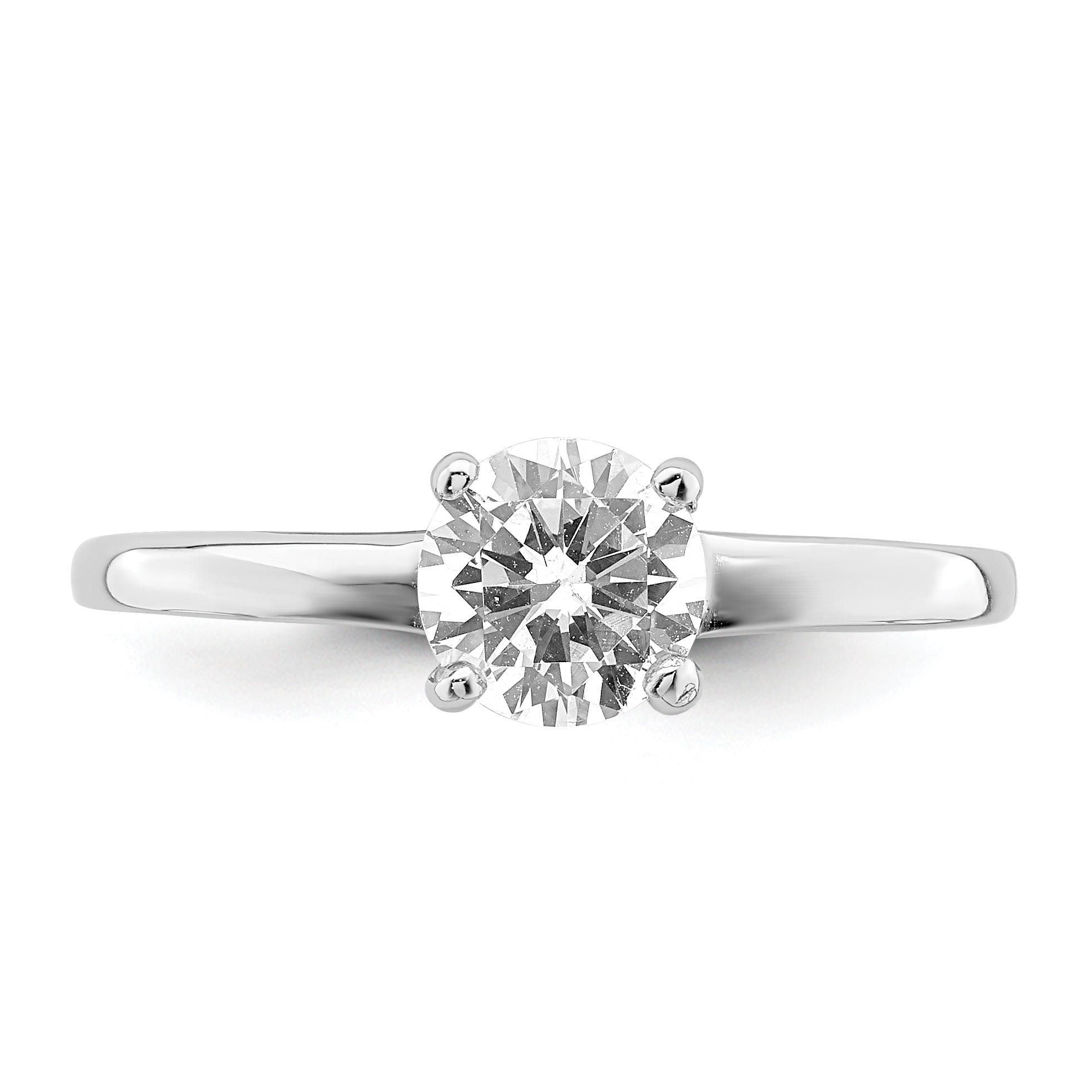 Sterling Silver Rhodium Plated Solitaire Round Cz Ring