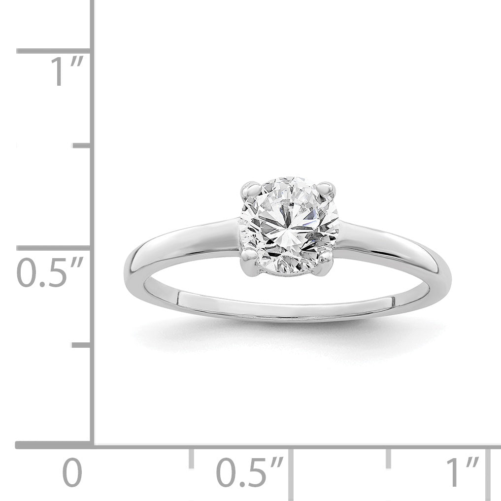 Sterling Silver Rhodium Plated Solitaire Round Cz Ring