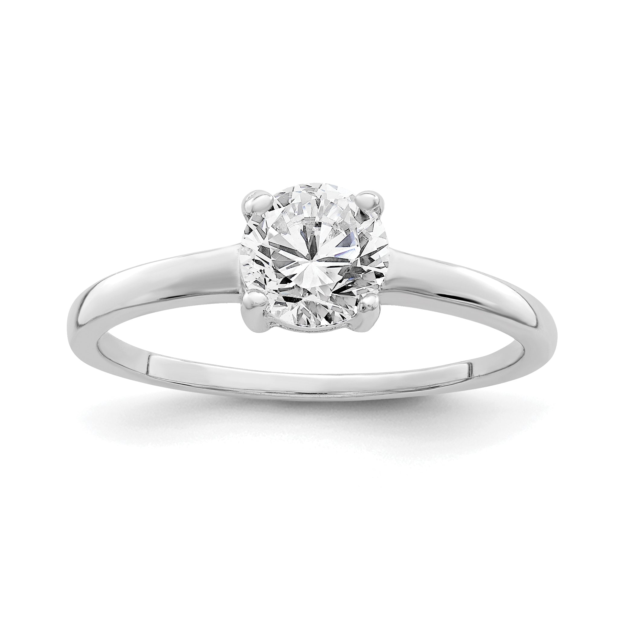 Sterling Silver Rhodium Plated Solitaire Round Cz Ring