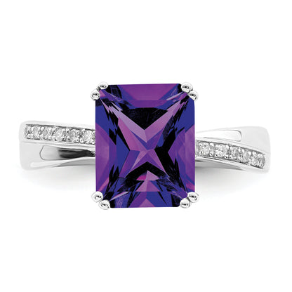 Sterling Silver Rhodium Plated Diamond And Amethyst Ring (Size 9 Only)