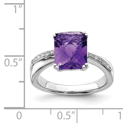 Sterling Silver Rhodium Plated Diamond And Amethyst Ring (Size 9 Only)
