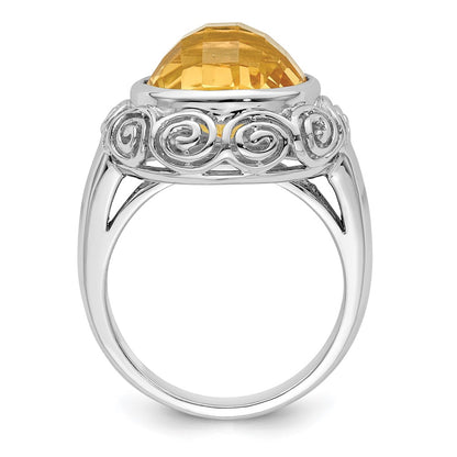 Sterling Silver Rhodium Citrine Ring (Size 7 Only)