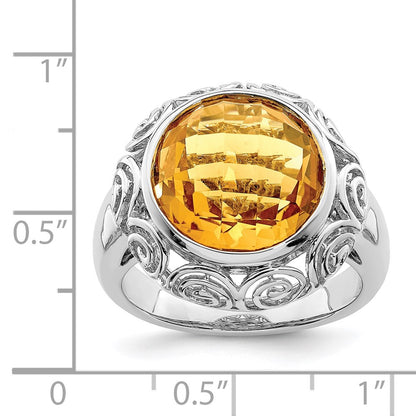 Sterling Silver Rhodium Citrine Ring (Size 7 Only)