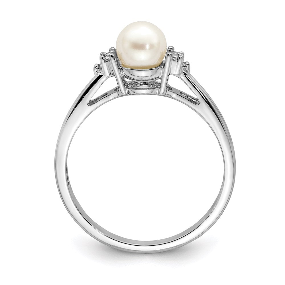 Sterling Silver Rhodium Plated Diamond And Fw Cultured Pearl Ring