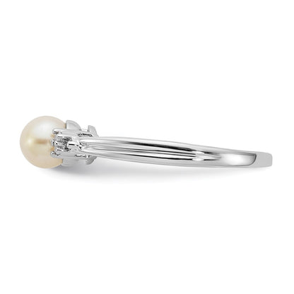 Sterling Silver Rhodium Plated Diamond And Fw Cultured Pearl Ring