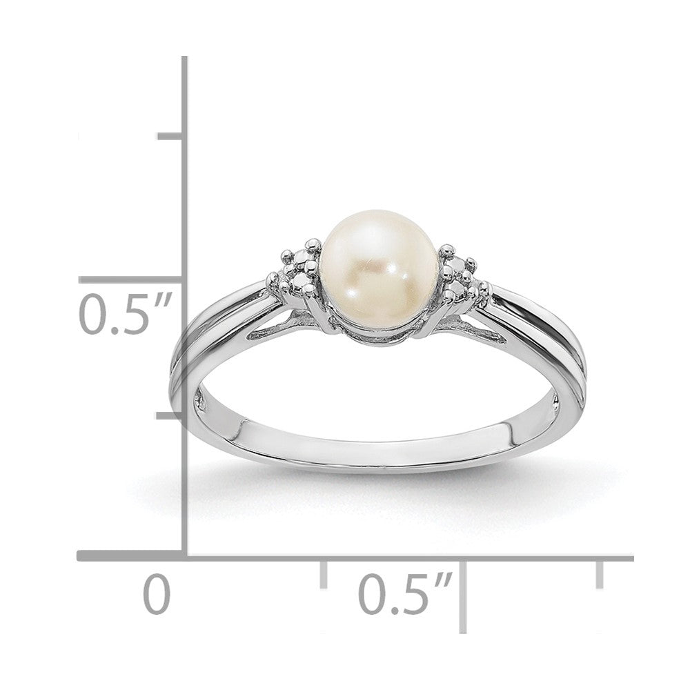 Sterling Silver Rhodium Plated Diamond And Fw Cultured Pearl Ring