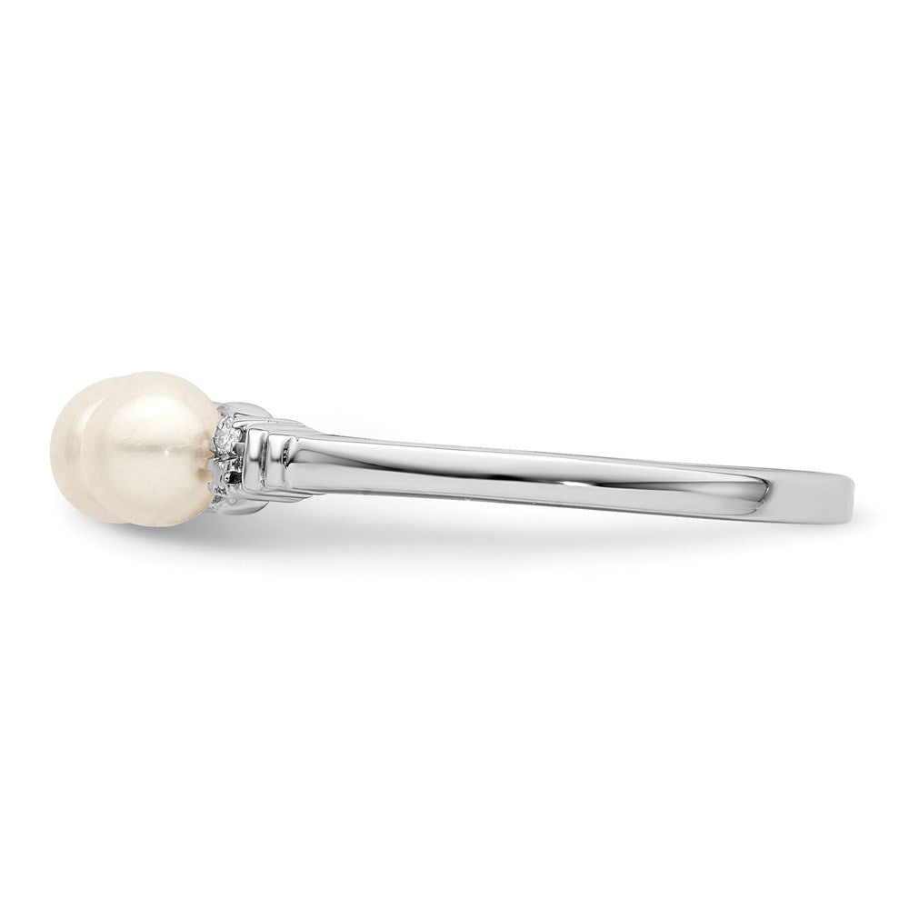 Sterling Silver Rhodium Plated Diamond And Fw Cultured Pearl Ring