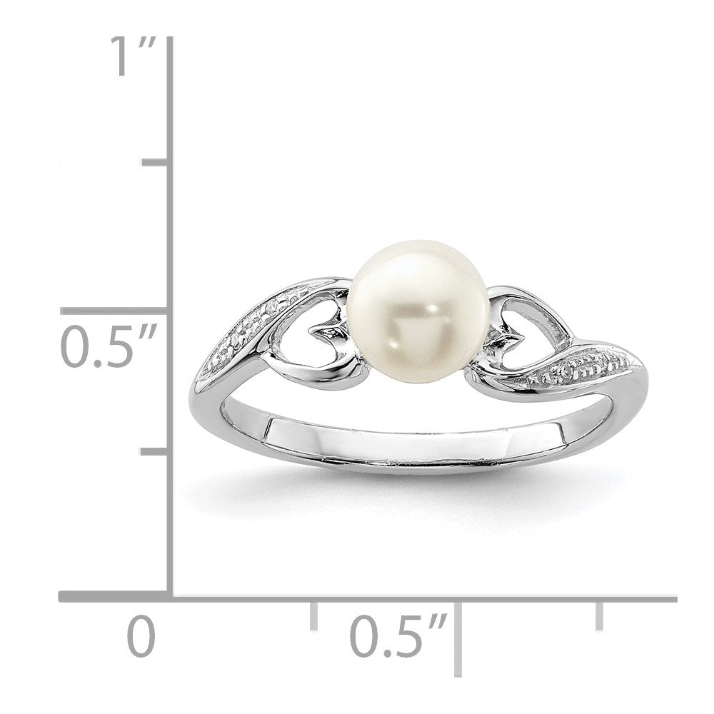 Sterling Silver Rhodium Plated Diamond And Fw Cultured Pearl Ring
