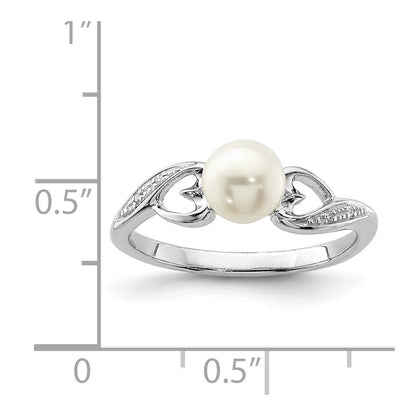 Sterling Silver Rhodium Plated Diamond And Fw Cultured Pearl Ring