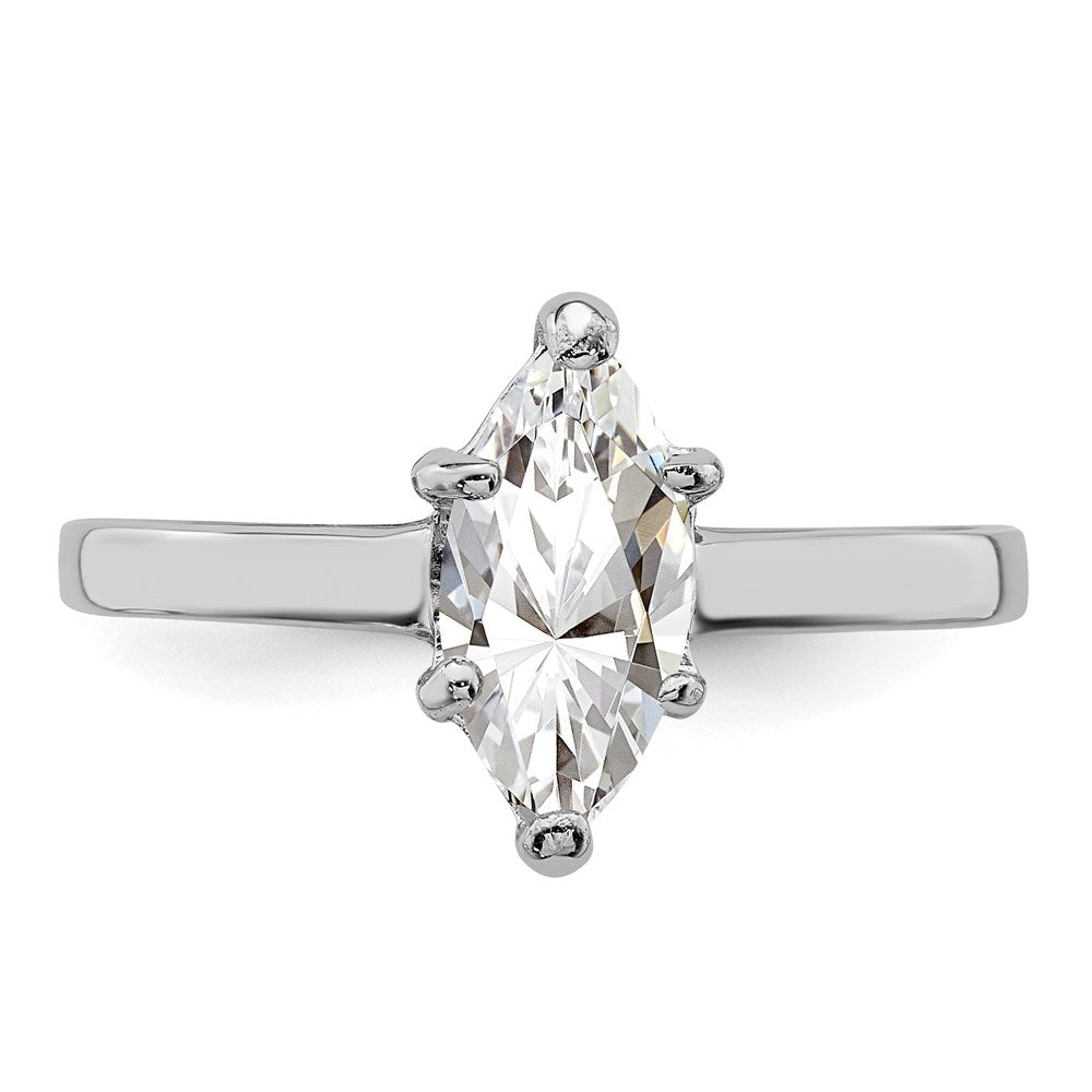 Sterling Silver Rhodium Plated Solitaire Marquise Cz Ring