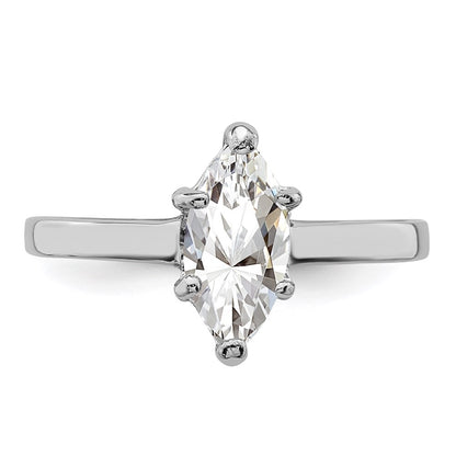 Sterling Silver Rhodium Plated Solitaire Marquise Cz Ring