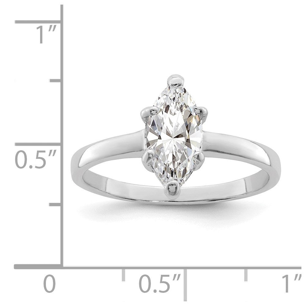 Sterling Silver Rhodium Plated Solitaire Marquise Cz Ring