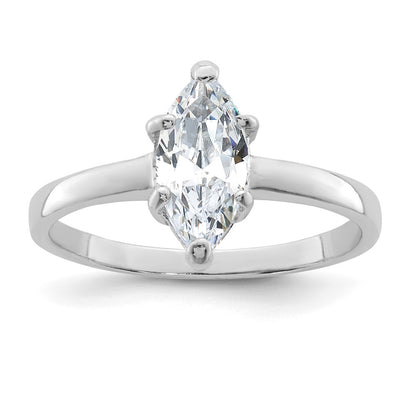 Sterling Silver Rhodium Plated Solitaire Marquise Cz Ring