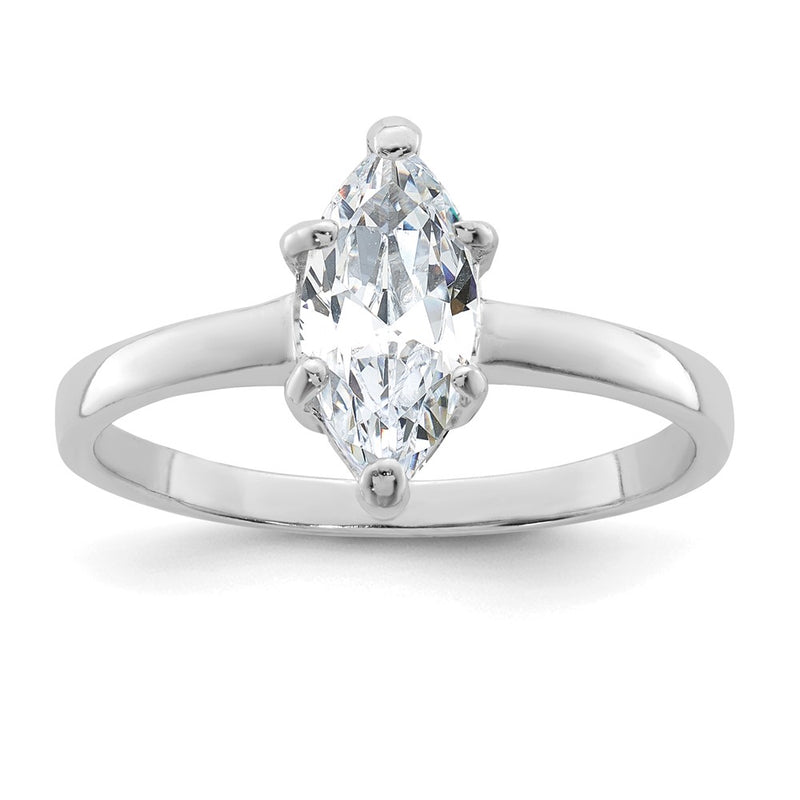 Sterling Silver Rhodium Plated Solitaire Marquise Cz Ring