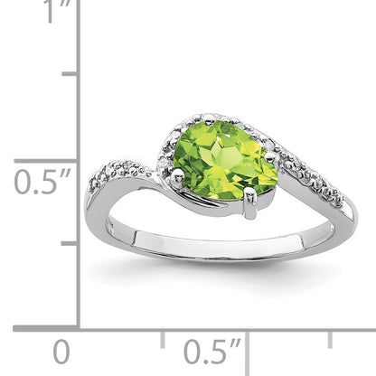 Sterling Silver Rhodium Plated Diamond And Peridot Oval Ring