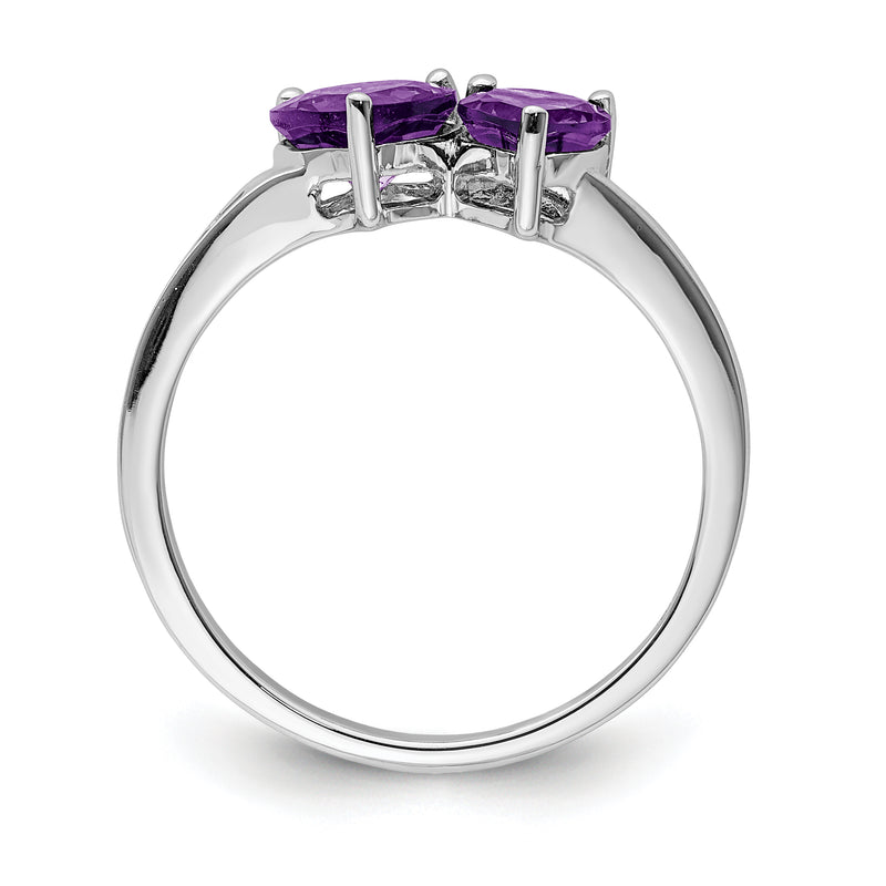 Sterling Silver Rhodium Plated Diamond And Amethyst Heart Ring