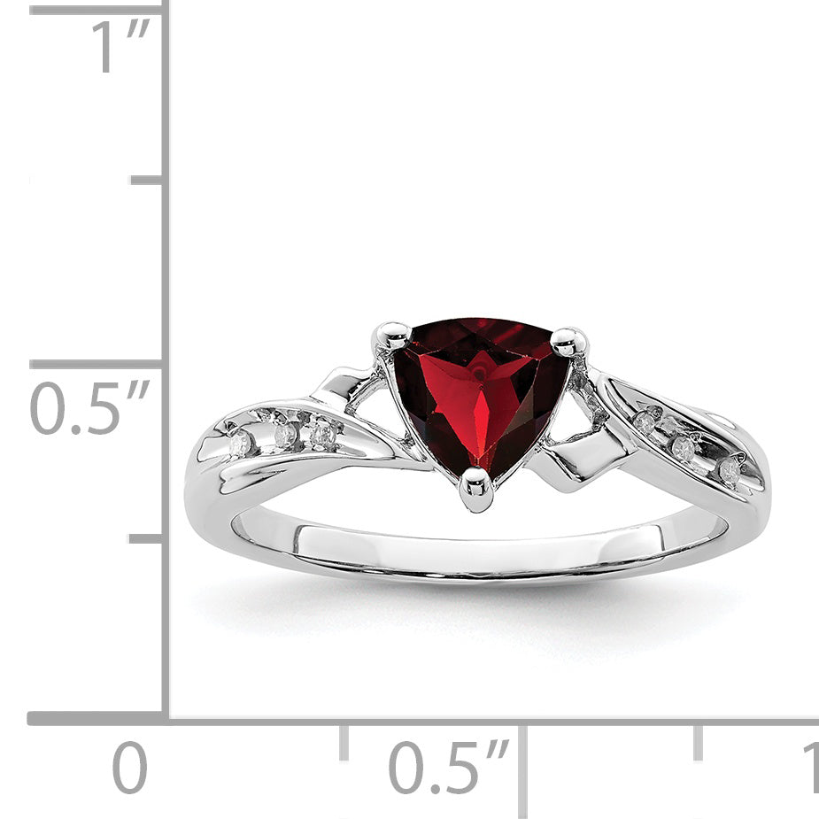 Sterling Silver Rhodium Plated Diamond And Garnet Heart Ring
