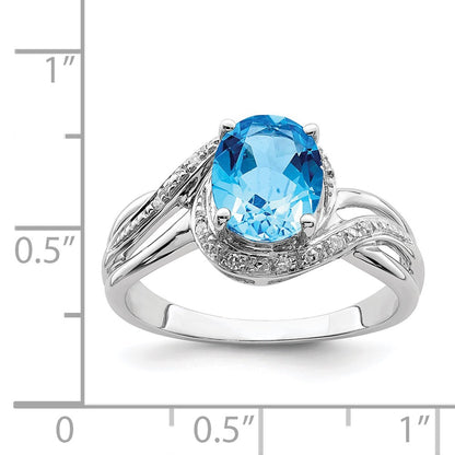 Sterling Silver Rhodium Plated Dia. And Light Swiss Bt Oval Ring