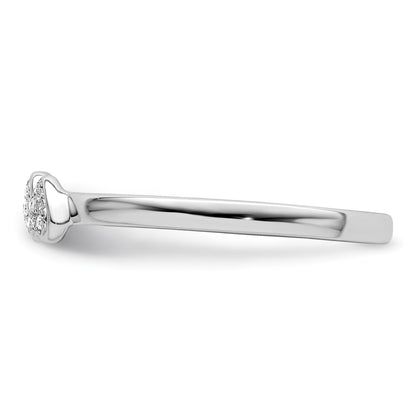 Sterling Silver Rhodium Plated Diamond Double Heart Stackable Ring