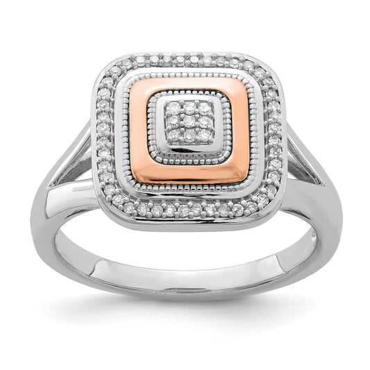 Sterling Silver Rhodium & 14K Rose Gold Ring (Size 7 Only)
