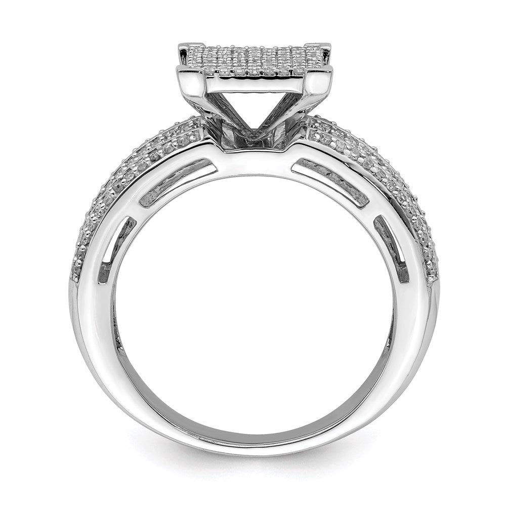 Sterling Silver Rhodium Plated Diamond Square Ring (Size 8 Only)