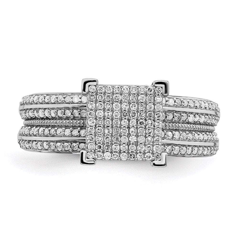 Sterling Silver Rhodium Plated Diamond Square Ring (Size 8 Only)