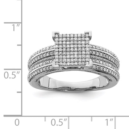 Sterling Silver Rhodium Plated Diamond Square Ring (Size 8 Only)