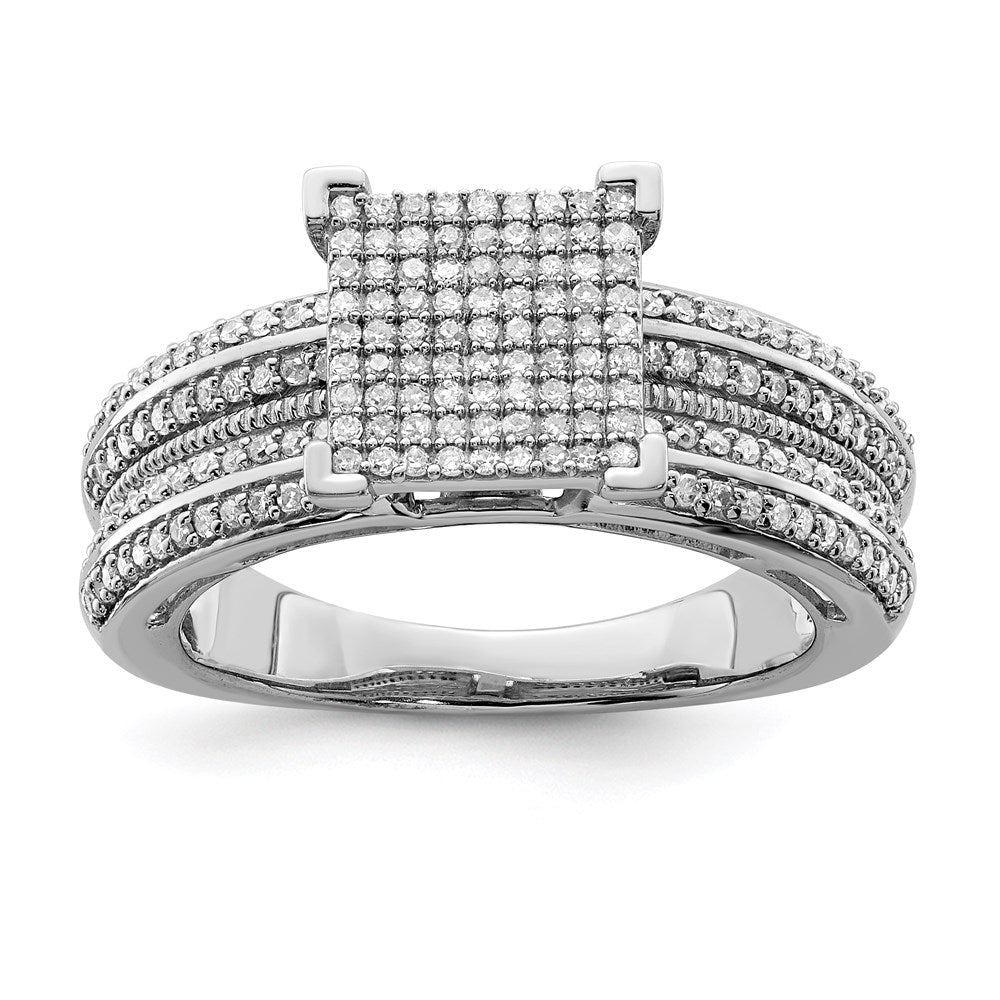 Sterling Silver Rhodium Plated Diamond Square Ring (Size 8 Only)