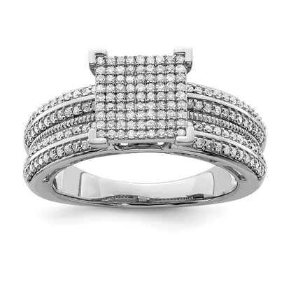 Sterling Silver Rhodium Plated Diamond Square Ring (Size 8 Only)