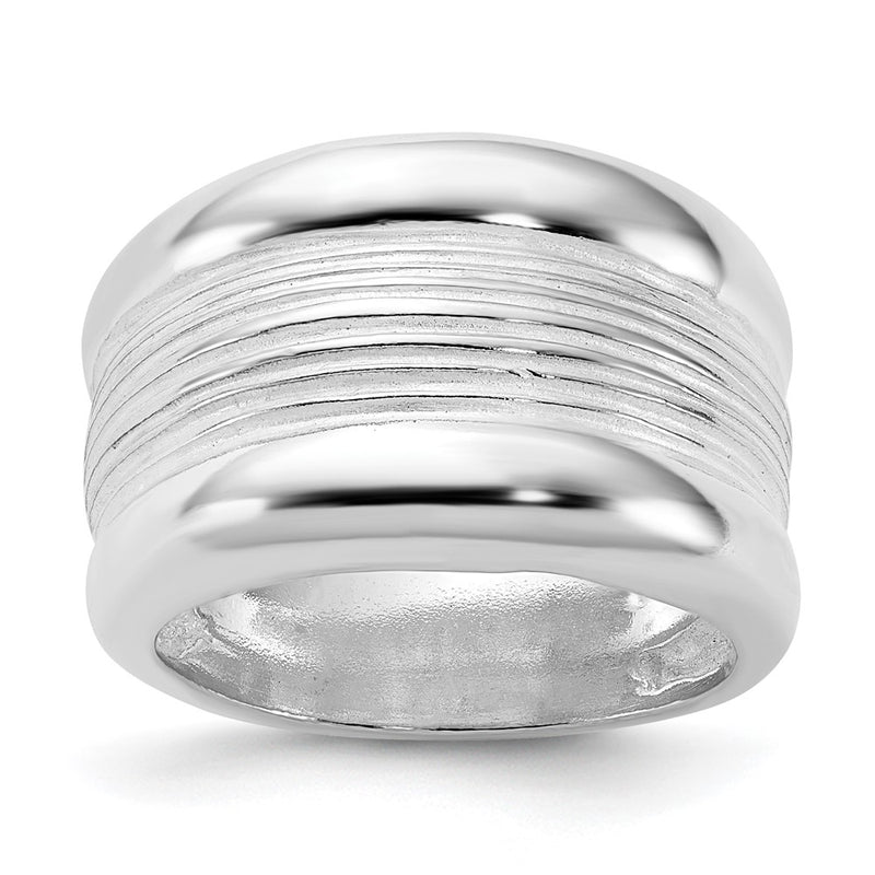 Sterling Silver Polished Ridged Ring (Size 6 Only)