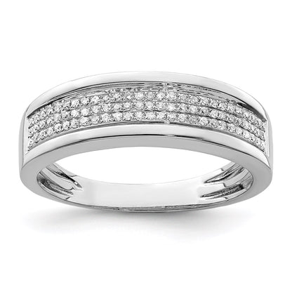 Sterling Silver Rhodium Plated Diamond Men'S Band