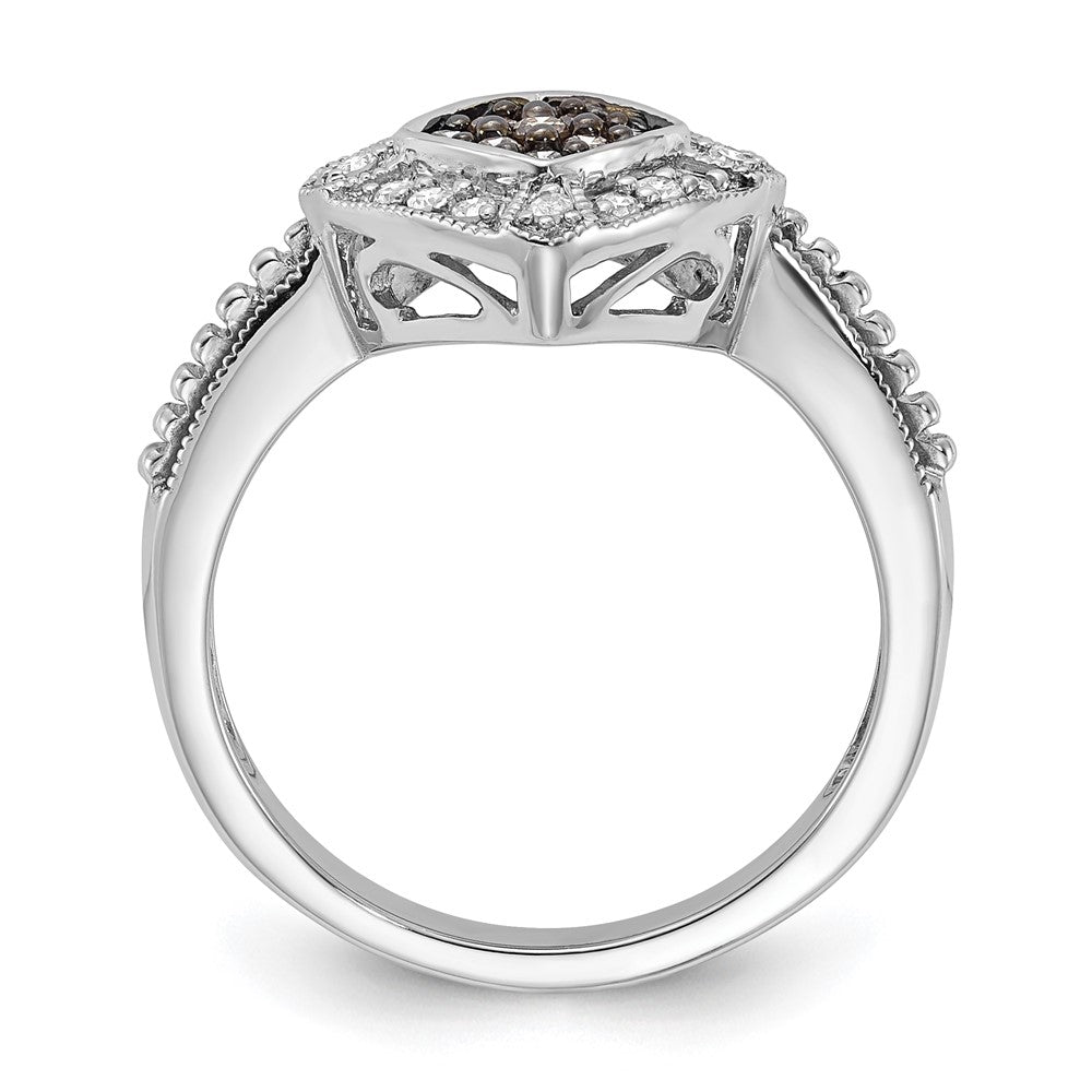 Sterling Silver Champagne & Clear Diamond Small Shape Ring