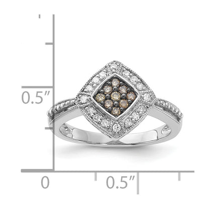 Sterling Silver Champagne & Clear Diamond Small Shape Ring