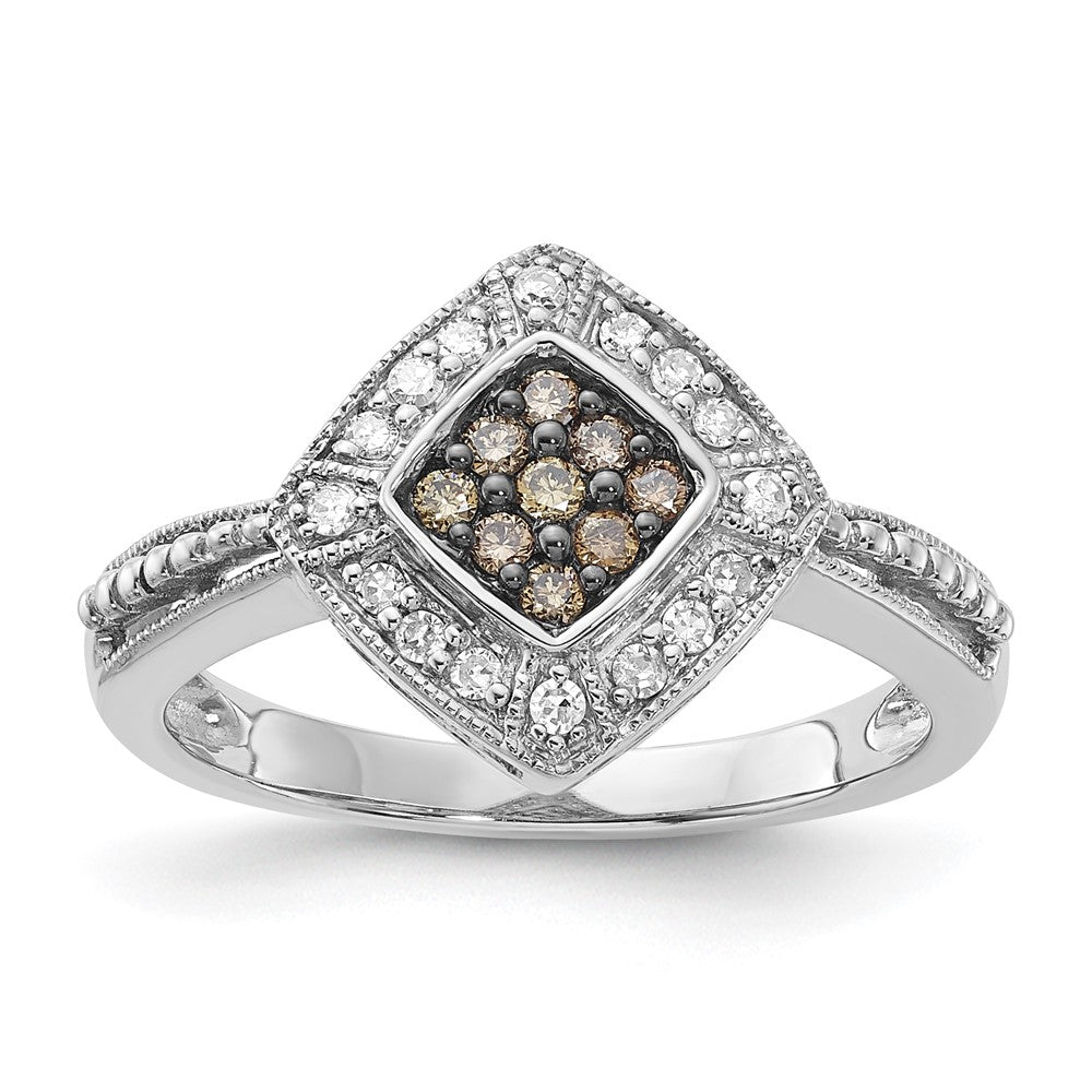 Sterling Silver Champagne & Clear Diamond Small Shape Ring